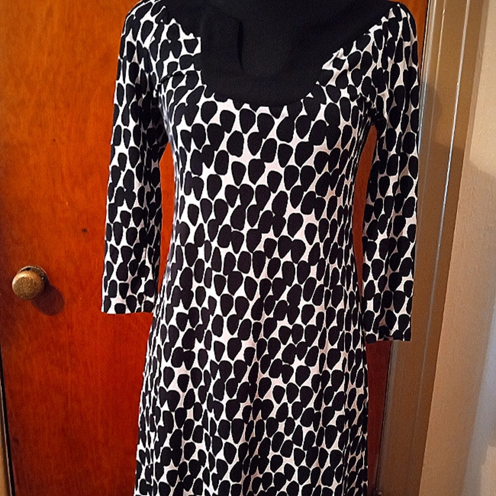 Sweet Storm Black & White Print Polyester 3/4 Sleeve Dress Sz Medium